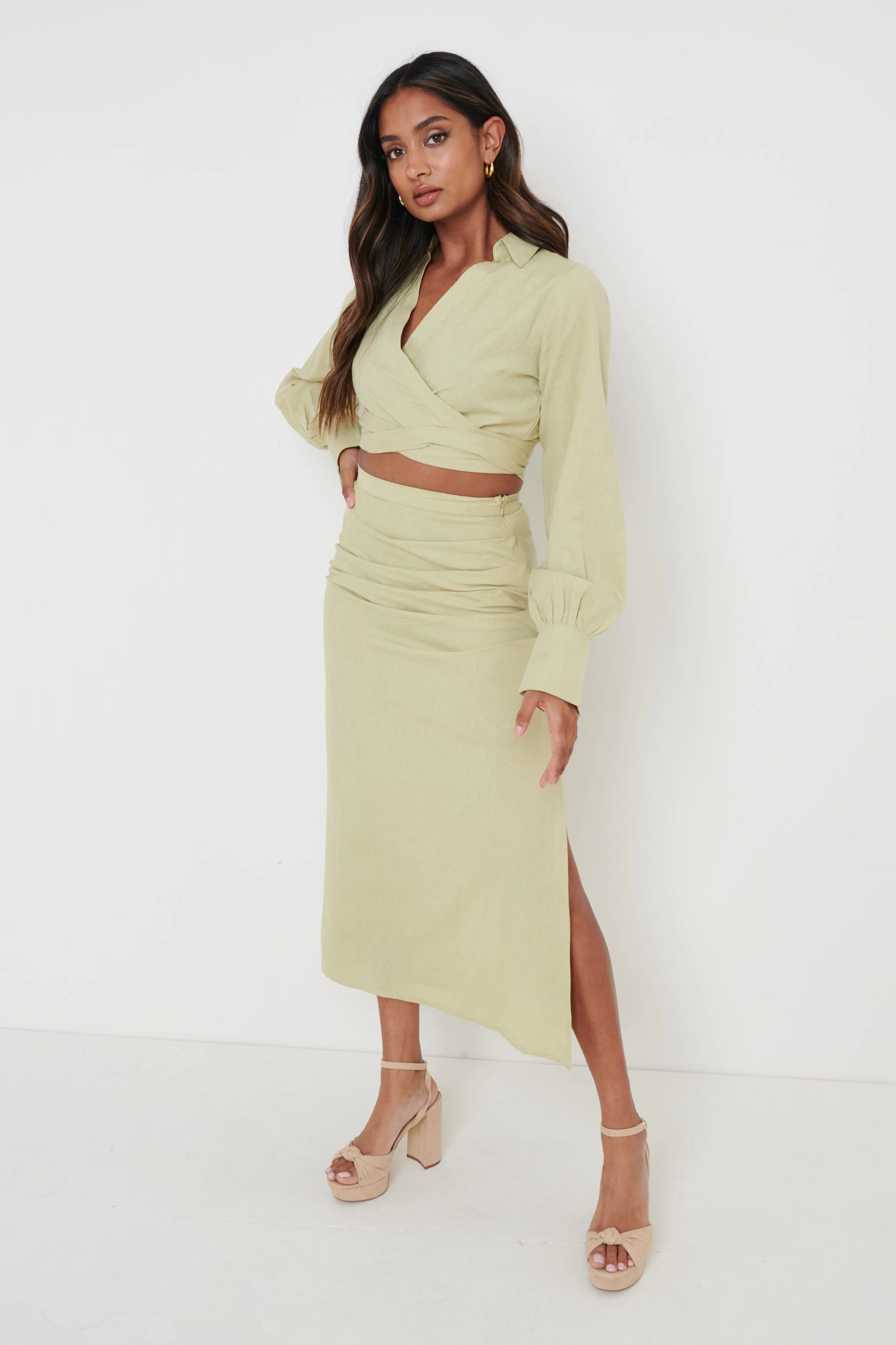 Harrie Ruched Skirt - Olive Green
