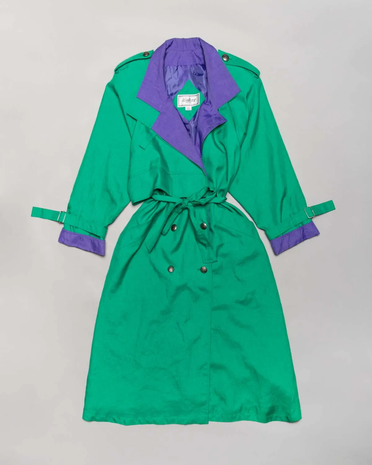J. Gallery green purple '70s belted trench coat