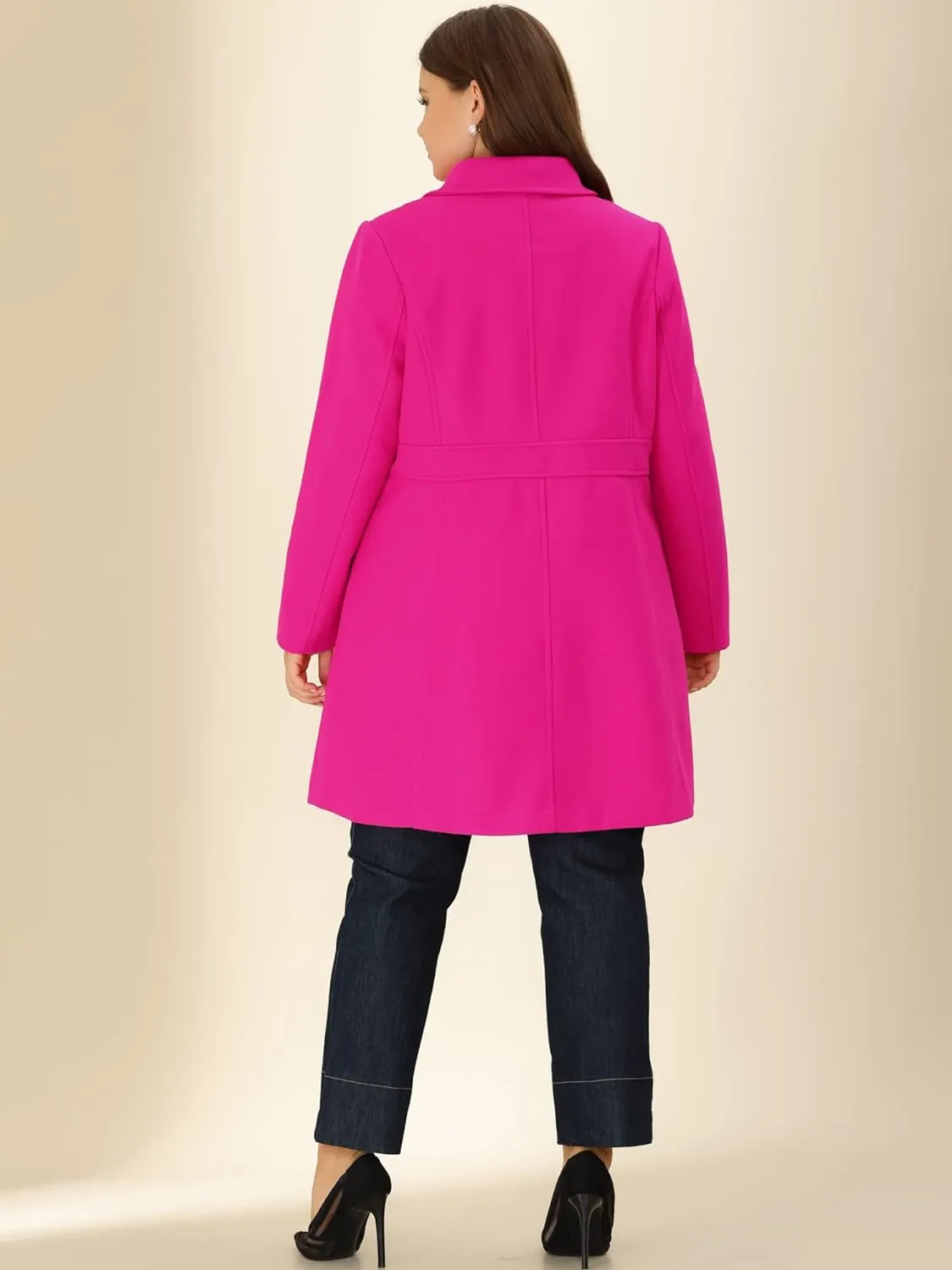 Plus Size Modern Beige Double Breasted Long Sleeve Trench Coat